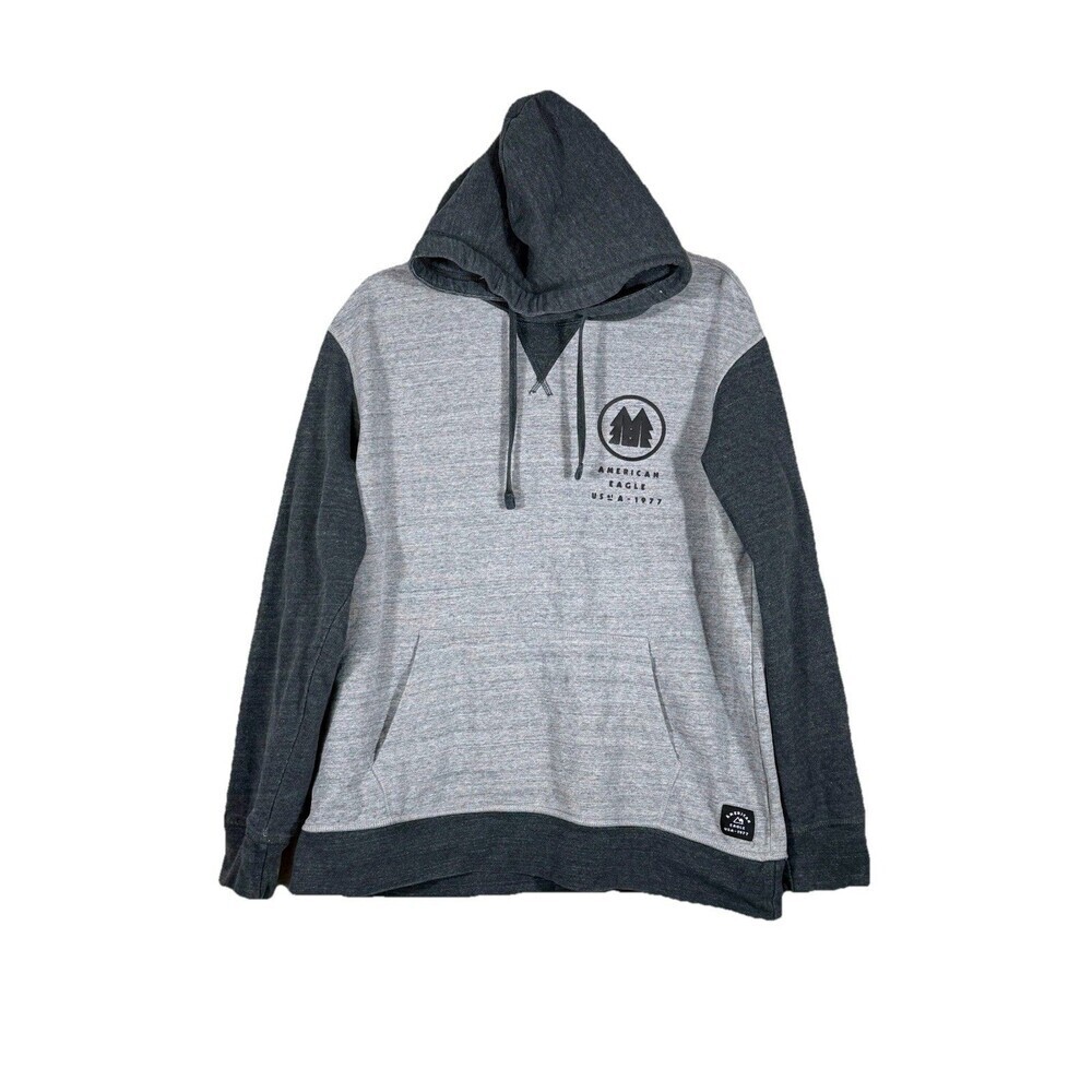 American Eagle Colorblock Hoodie Large Gray Graphic Logo Pullover